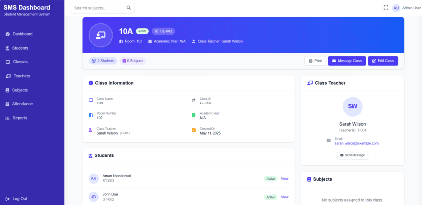 Class Detail Page