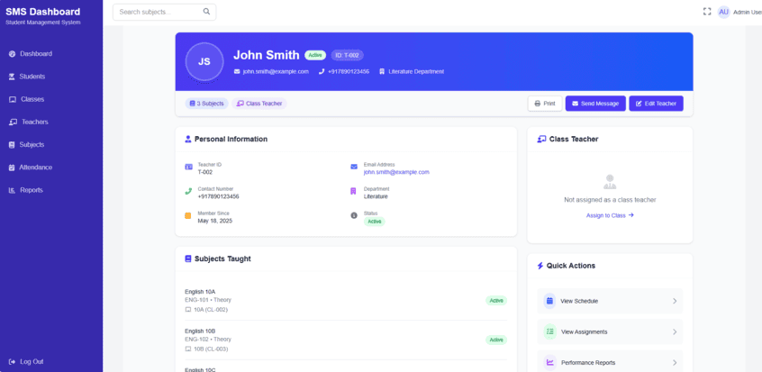 Teacher Detail Page
